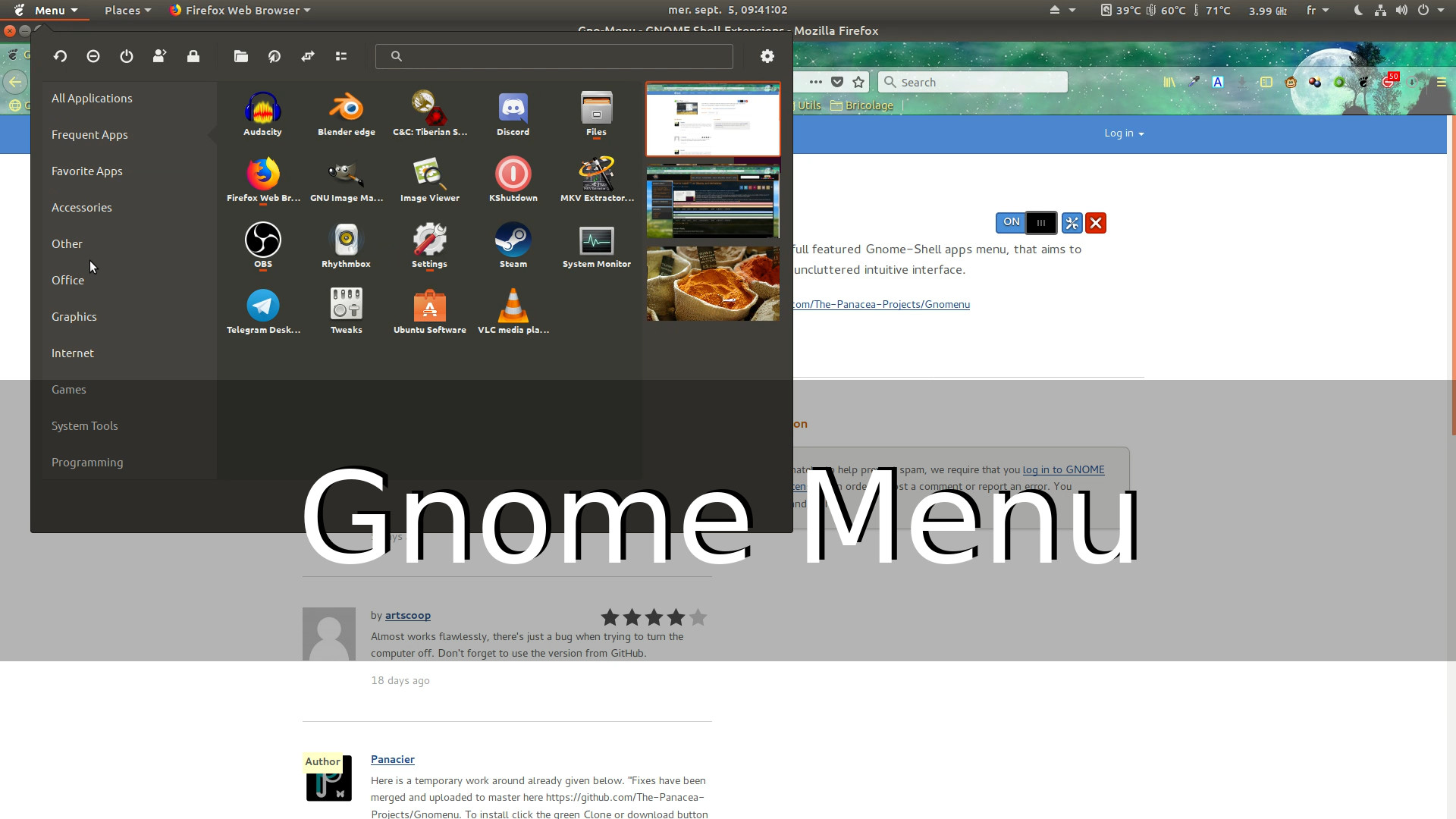 Gnome Shell Menu (spoken)